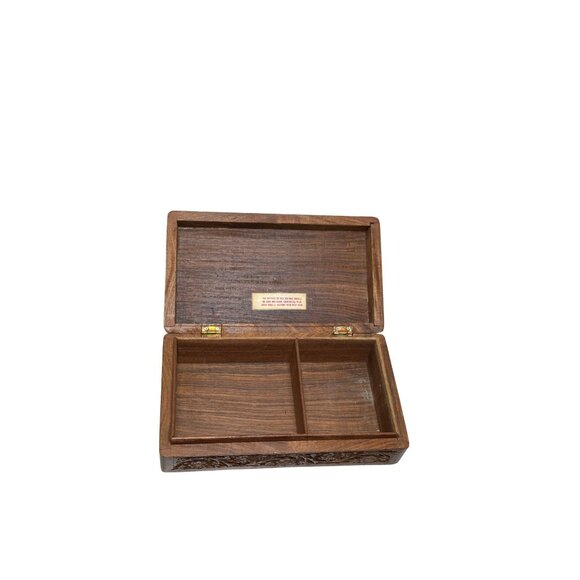 Vintage Hand-Carved Wooden Jewelry Box With Floral Inlay -Trinket Keepsake Stora - Picture 2 of 6